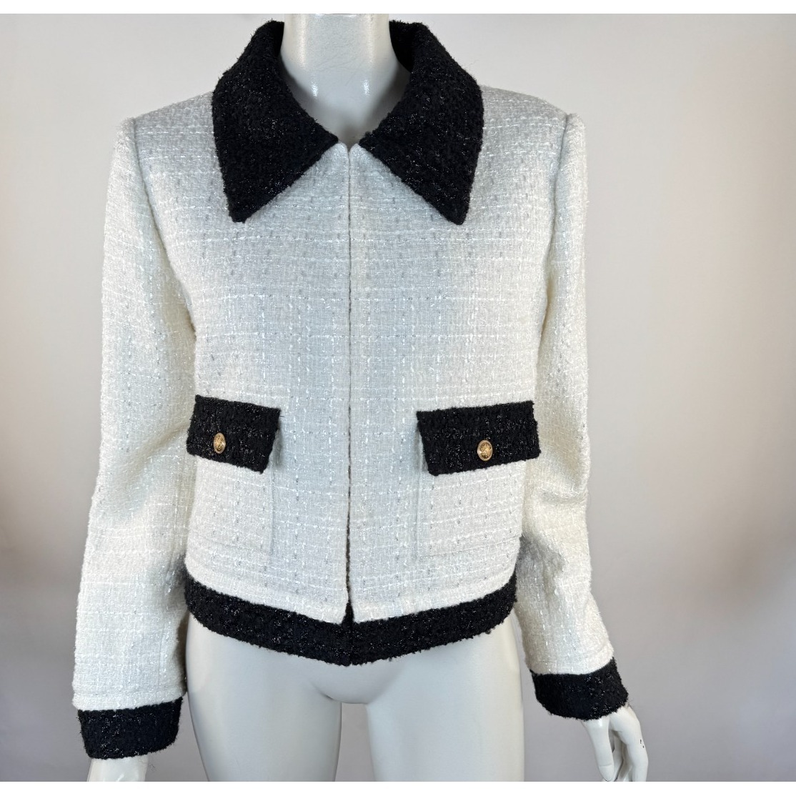 Alice + Olivia Topher Boxy Jacket Women Xl Euc $495 Lined Tweed Pockets Collar
